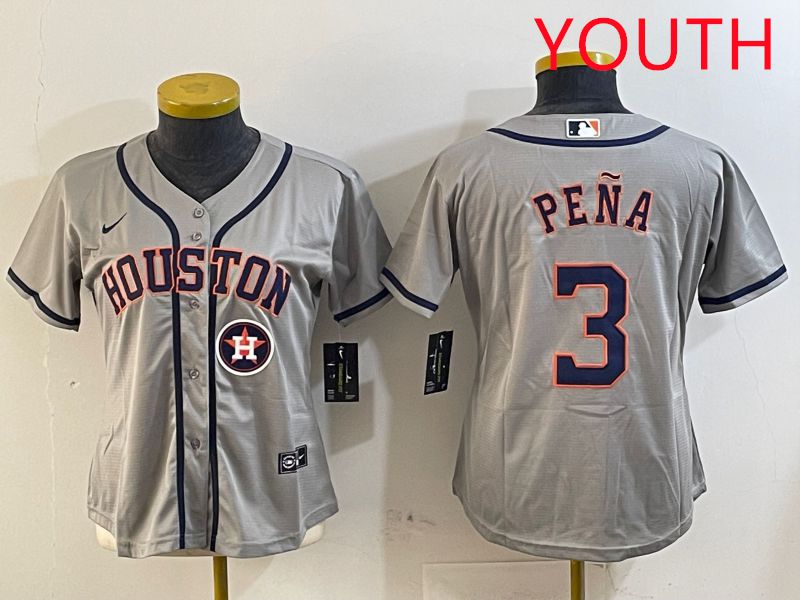 Youth Houston Astros #3 Pena Grey Game 2025 Nike MLB Jersey style 5->youth mlb jersey->Youth Jersey